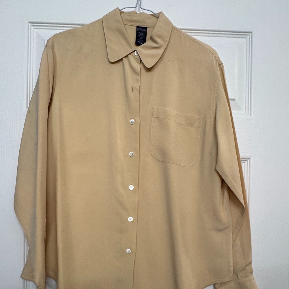 Lands End silk broadcloth long-sleeved blouse - soft pastel yellow- W8